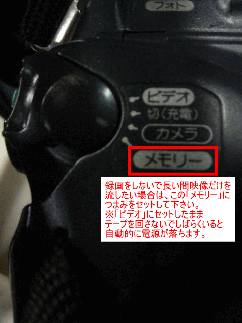 長時間、映像だけを流したい場合「メモリー」につまにをセットして下さい。